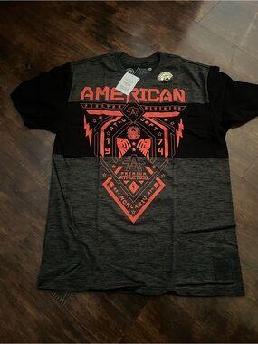 American Fighter Black & Charcoal Tee with Red Graphic